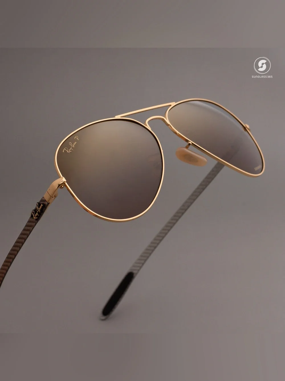 Ray-Ban Chromance Aviator Sunglasses Gold Brown Polarized Carbon Fiber RB8317CH